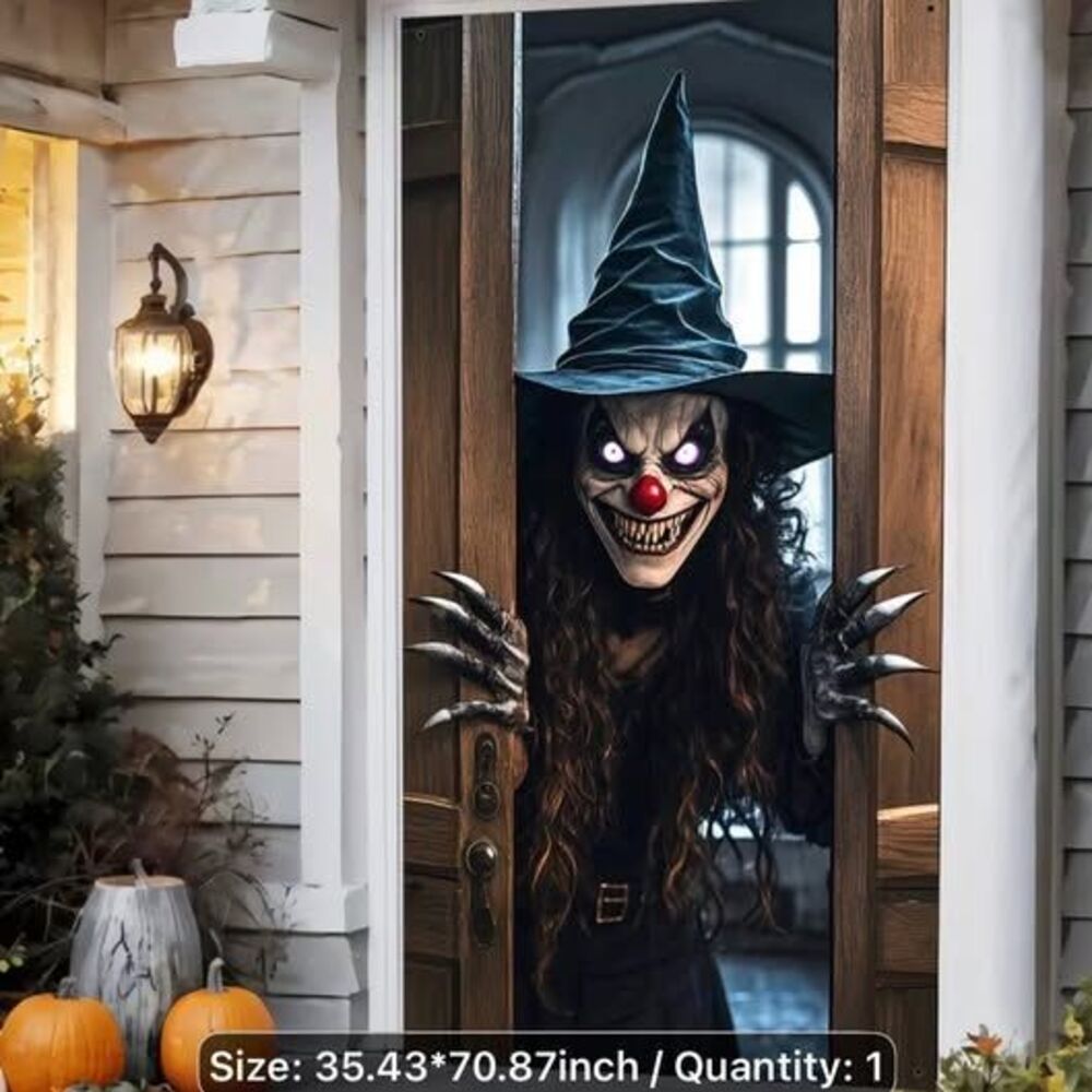 Scary Clown Witch Banner for Door or Window  36X71
